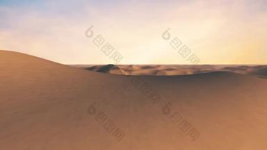 无尽的飞行在无尽的炎热的沙漠，沙丘和沙山。无缝圈3D渲染